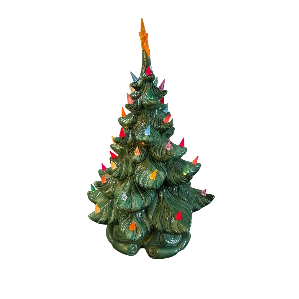Vintage Atlantic Mold Ceramic Christmas Tree 18 Inch Green Lighted Star Base